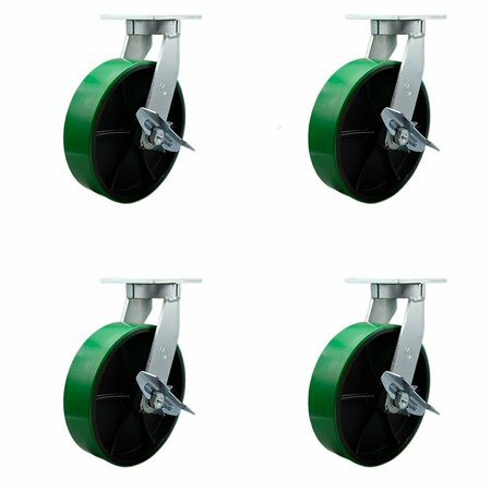 SERVICE CASTER 12'' Heavy Duty Green Poly on Cast Iron Caster Set with Brake and Swivel Lock, 4PK CRAN-SCC-KP92S1230-PUR-GB-SLB-BSL-4